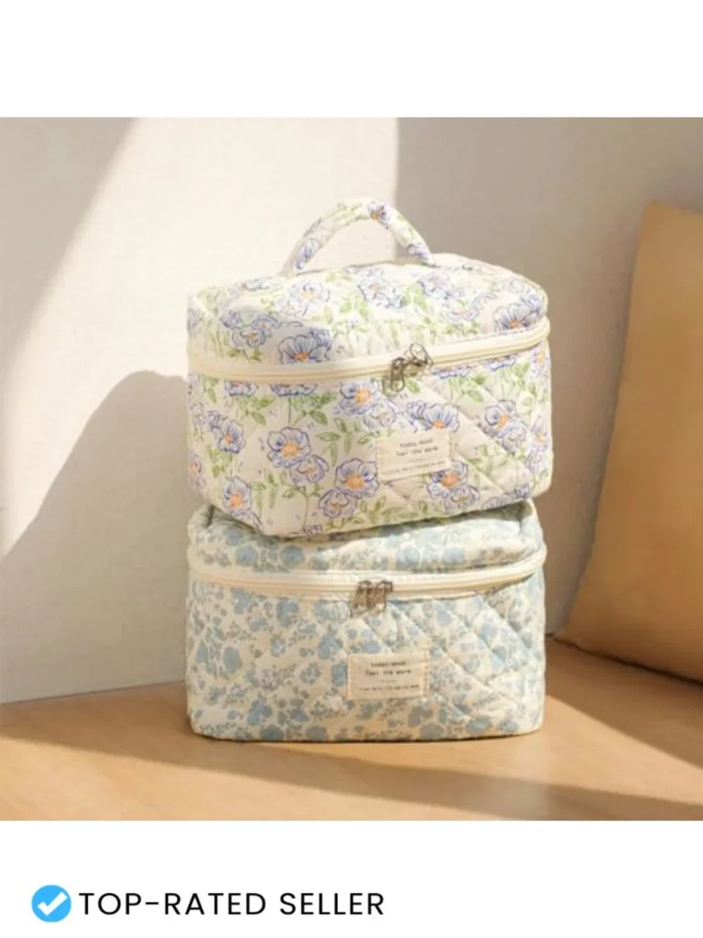Large Quilted Floral Cotton Travel Cosmetic Bag Toiletry Organizer
